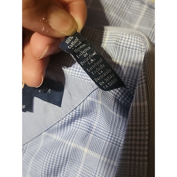 Tommy Hilfiger Men’s 17 34/35 Blue Plaid Long Sleeve Button Down Shirt - Picture 8 of 9
